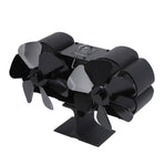 6 Blades Heat Powered Stove Fan Dual Head Fireplace Fan Home Non Electric Fan Black