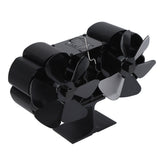 6 Blades Heat Powered Stove Fan Dual Head Fireplace Fan Home Non Electric Fan Black