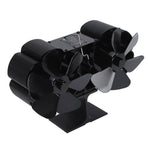 6 Blades Heat Powered Stove Fan Dual Head Fireplace Fan Home Non Electric Fan Black