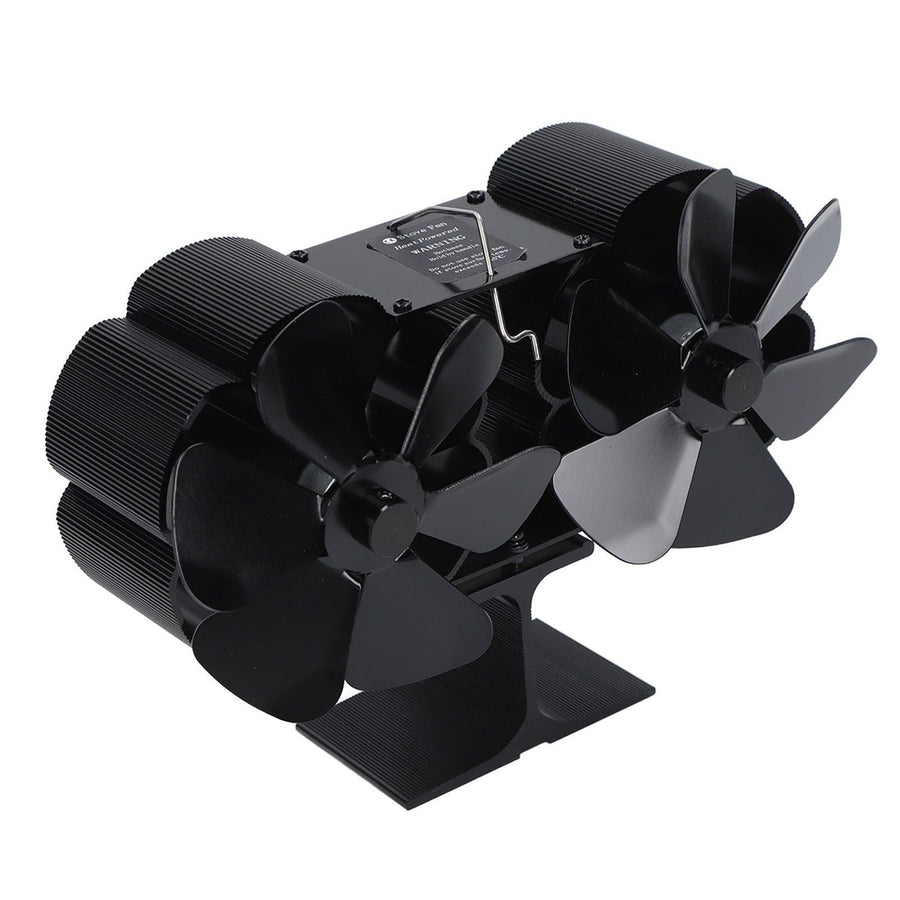 6 Blades Heat Powered Stove Fan Dual Head Fireplace Fan Home Non Electric Fan Black