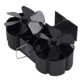 6 Blades Heat Powered Stove Fan Dual Head Fireplace Fan Home Non Electric Fan Black