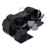 6 Blades Heat Powered Stove Fan Dual Head Fireplace Fan Home Non Electric Fan Black - Close-Up Angle