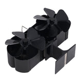 6 Blades Heat Powered Stove Fan Dual Head Fireplace Fan Home Non Electric Fan Black