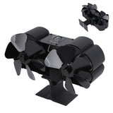 6 Blades Heat Powered Stove Fan Dual Head Fireplace Fan Home Non Electric Fan Black