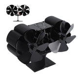 6 Blades Heat Powered Stove Fan Dual Head Fireplace Fan Home Non Electric Fan Black