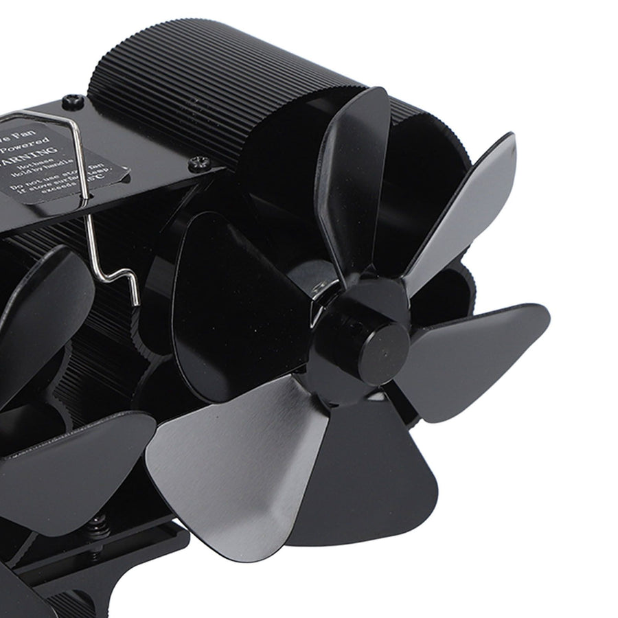 6 Blades Heat Powered Stove Fan Dual Head Fireplace Fan Home Non Electric Fan Black