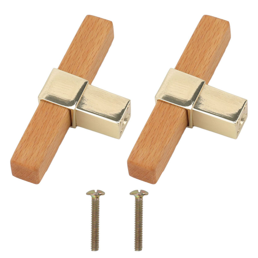 2 Pcs Wooden Cabinet Pulls Single Hole Door Pull Handle Knobs For Kitchen Drawer Cupboard Closet Golden