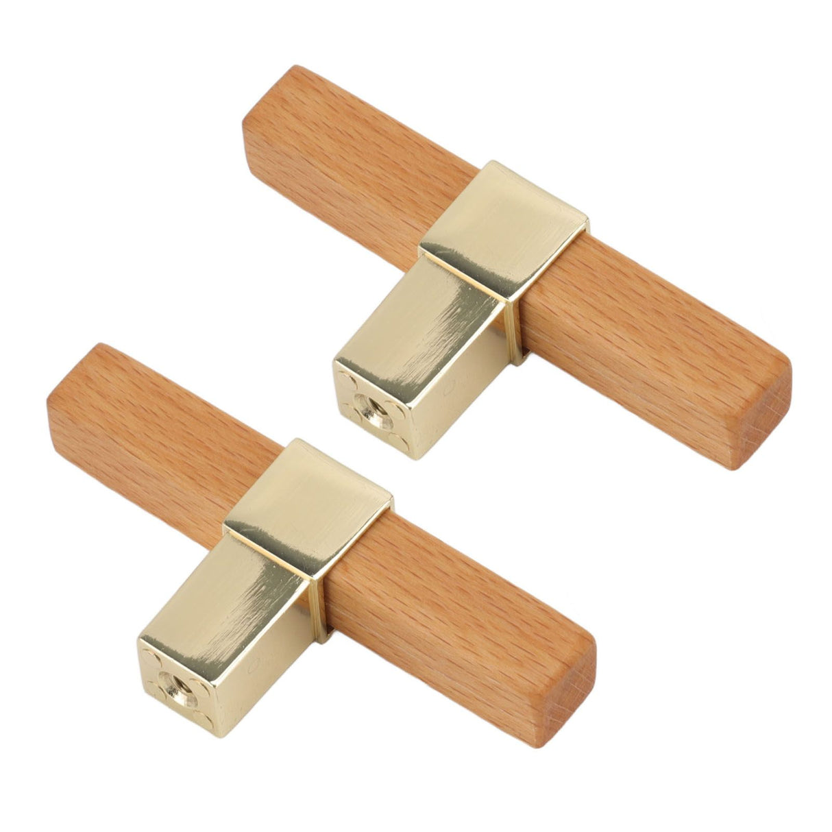 2 Pcs Wooden Cabinet Pulls Single Hole Door Pull Handle Knobs For Kitchen Drawer Cupboard Closet Golden