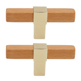 2 Pcs Wooden Cabinet Pulls Single Hole Door Pull Handle Knobs For Kitchen Drawer Cupboard Closet Golden