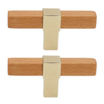 2 Pcs Wooden Cabinet Pulls Single Hole Door Pull Handle Knobs For Kitchen Drawer Cupboard Closet Golden