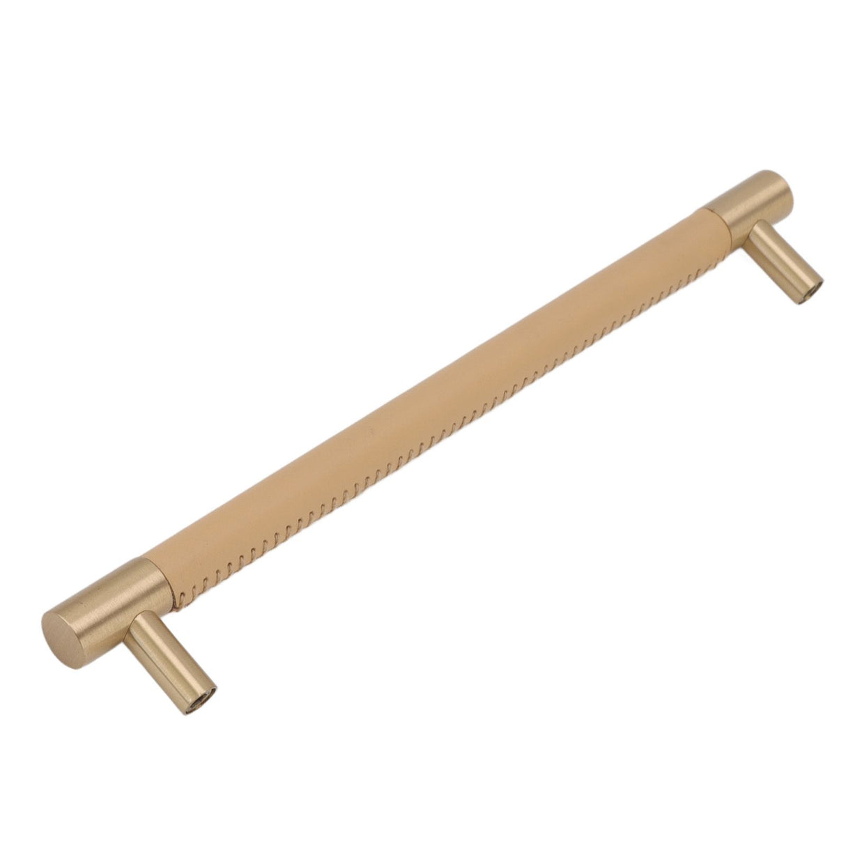Cabinet Door Handle 224MM Hole Pitch Leather Brass Light Luxury Cupboard Bar Pull Handle for Home Wardrobe Drawer Beige