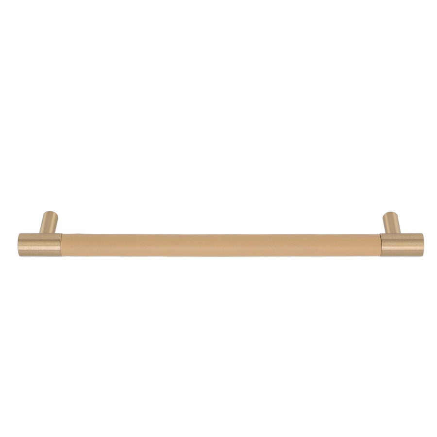 Cabinet Door Handle 224MM Hole Pitch Leather Brass Light Luxury Cupboard Bar Pull Handle for Home Wardrobe Drawer Beige