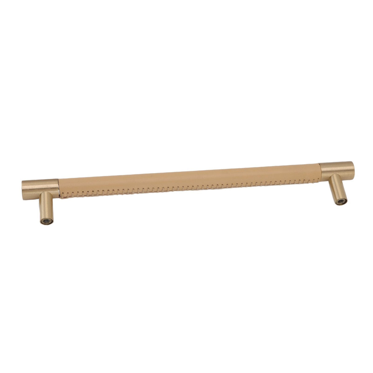Cabinet Door Handle 224MM Hole Pitch Leather Brass Light Luxury Cupboard Bar Pull Handle for Home Wardrobe Drawer Beige