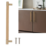 Cabinet Door Handle 224MM Hole Pitch Leather Brass Light Luxury Cupboard Bar Pull Handle for Home Wardrobe Drawer Beige