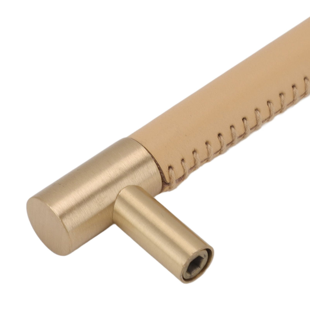 Cabinet Door Handle 224MM Hole Pitch Leather Brass Light Luxury Cupboard Bar Pull Handle for Home Wardrobe Drawer Beige