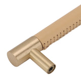 Cabinet Door Handle 224MM Hole Pitch Leather Brass Light Luxury Cupboard Bar Pull Handle for Home Wardrobe Drawer Beige