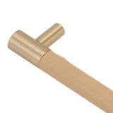 Cabinet Door Handle 224MM Hole Pitch Leather Brass Light Luxury Cupboard Bar Pull Handle for Home Wardrobe Drawer Beige