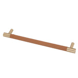 Cabinet Door Handle 224MM Hole Pitch Leather Brass Light Luxury Cupboard Bar Pull Handle for Home Wardrobe Drawer Light Brown - Front View
