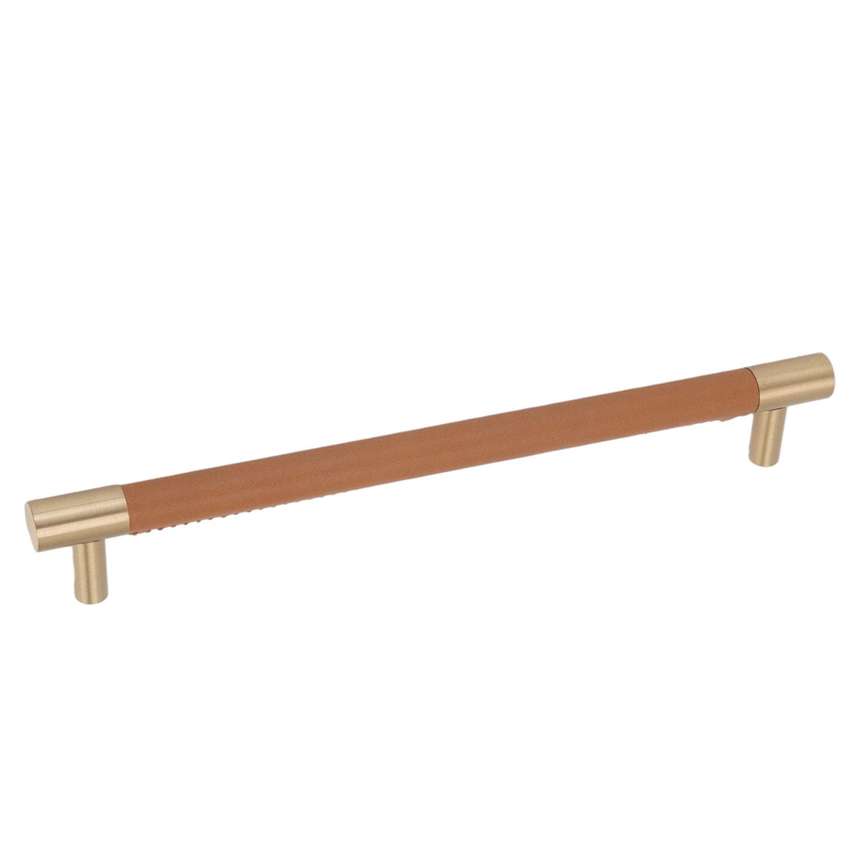 Cabinet Door Handle 224MM Hole Pitch Leather Brass Light Luxury Cupboard Bar Pull Handle for Home Wardrobe Drawer Light Brown
