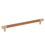 Cabinet Door Handle 224MM Hole Pitch Leather Brass Light Luxury Cupboard Bar Pull Handle for Home Wardrobe Drawer Light Brown