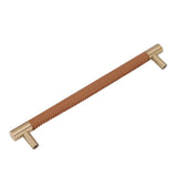 Cabinet Door Handle 224MM Hole Pitch Leather Brass Light Luxury Cupboard Bar Pull Handle for Home Wardrobe Drawer Light Brown