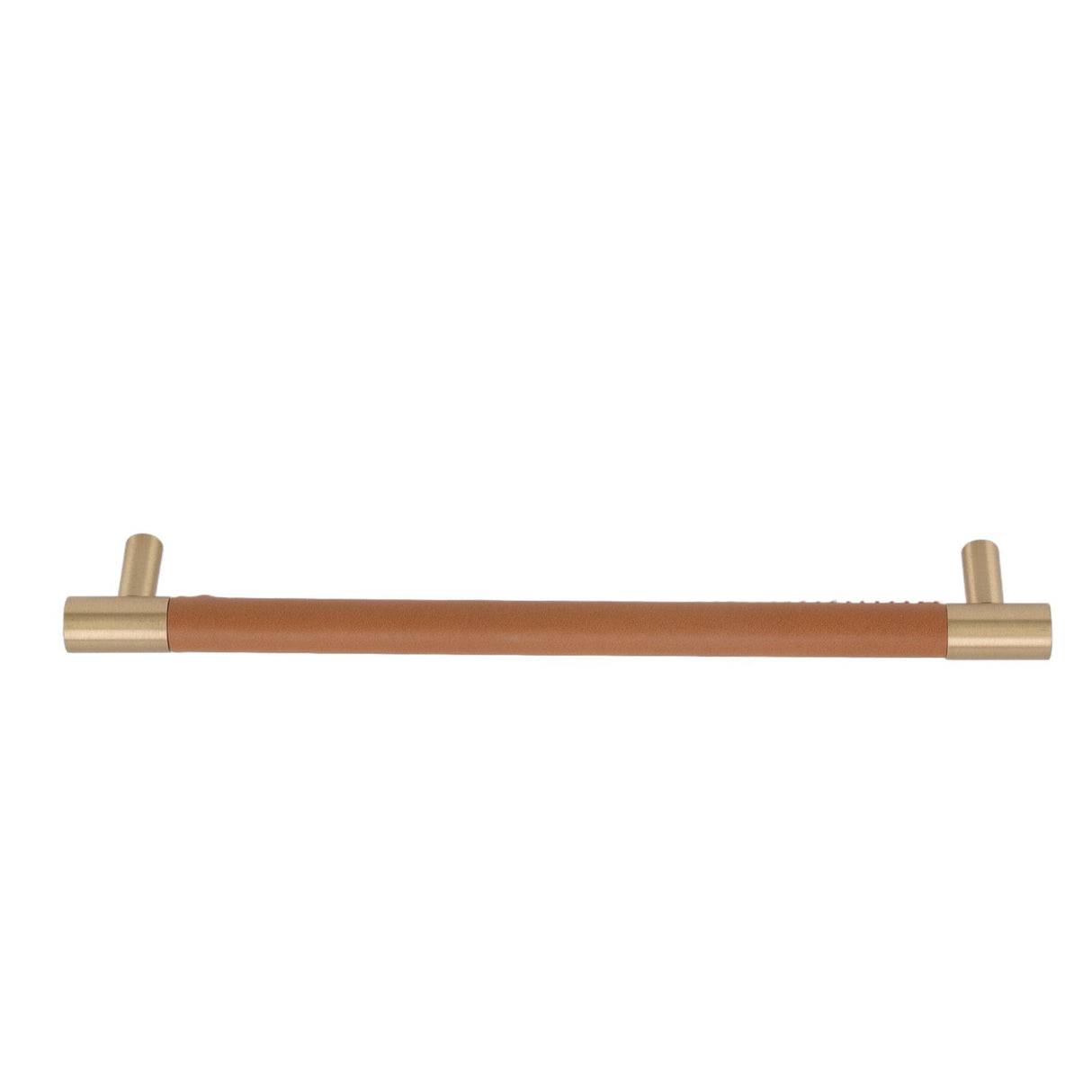 Cabinet Door Handle 224MM Hole Pitch Leather Brass Light Luxury Cupboard Bar Pull Handle for Home Wardrobe Drawer Light Brown