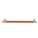 Cabinet Door Handle 224MM Hole Pitch Leather Brass Light Luxury Cupboard Bar Pull Handle for Home Wardrobe Drawer Light Brown - Rear View