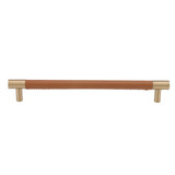 Cabinet Door Handle 224MM Hole Pitch Leather Brass Light Luxury Cupboard Bar Pull Handle for Home Wardrobe Drawer Light Brown