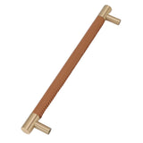 Cabinet Door Handle 224MM Hole Pitch Leather Brass Light Luxury Cupboard Bar Pull Handle for Home Wardrobe Drawer Light Brown
