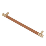 Cabinet Door Handle 224MM Hole Pitch Leather Brass Light Luxury Cupboard Bar Pull Handle for Home Wardrobe Drawer Light Brown - Extra Image