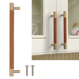 Cabinet Door Handle 224MM Hole Pitch Leather Brass Light Luxury Cupboard Bar Pull Handle for Home Wardrobe Drawer Light Brown - Extra Image