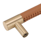 Cabinet Door Handle 224MM Hole Pitch Leather Brass Light Luxury Cupboard Bar Pull Handle for Home Wardrobe Drawer Light Brown - Extra Image