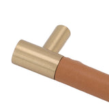 Cabinet Door Handle 224MM Hole Pitch Leather Brass Light Luxury Cupboard Bar Pull Handle for Home Wardrobe Drawer Light Brown - Extra Image