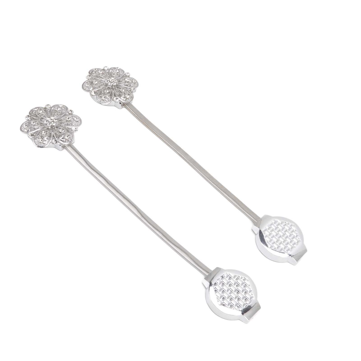 2Pcs Crystal Curtain Magnetic Tieback Stainless Steel Elegant Flower Curtain Clips Buckle for Living Room Bedroom