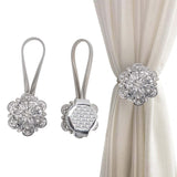 2Pcs Crystal Curtain Magnetic Tieback Stainless Steel Elegant Flower Curtain Clips Buckle for Living Room Bedroom