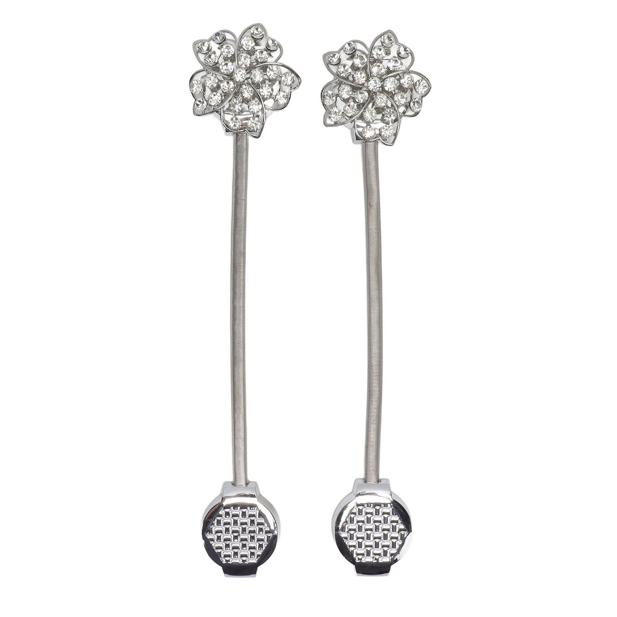 2Pcs Magnetic Curtain Tiebacks Stretchy Sparkling Crystal Flower Curtain Buckle Clips Stainless Wire Curtain Bind