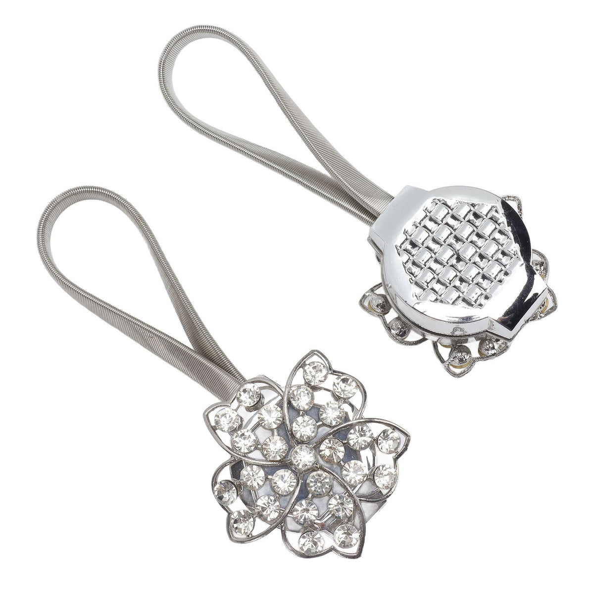 2Pcs Magnetic Curtain Tiebacks Stretchy Sparkling Crystal Flower Curtain Buckle Clips Stainless Wire Curtain Bind