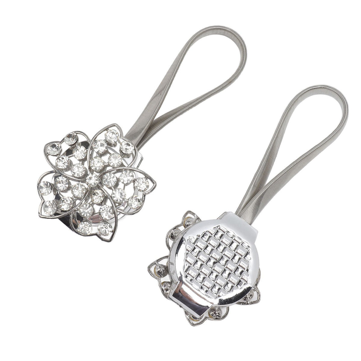 2Pcs Magnetic Curtain Tiebacks Stretchy Sparkling Crystal Flower Curtain Buckle Clips Stainless Wire Curtain Bind