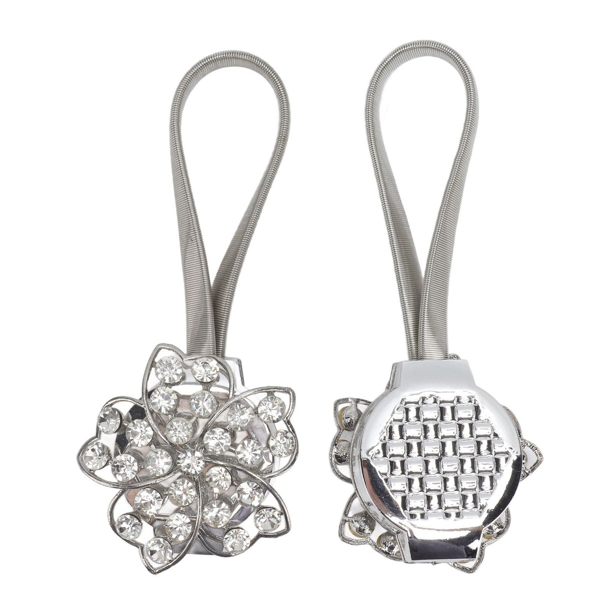 2Pcs Magnetic Curtain Tiebacks Stretchy Sparkling Crystal Flower Curtain Buckle Clips Stainless Wire Curtain Bind