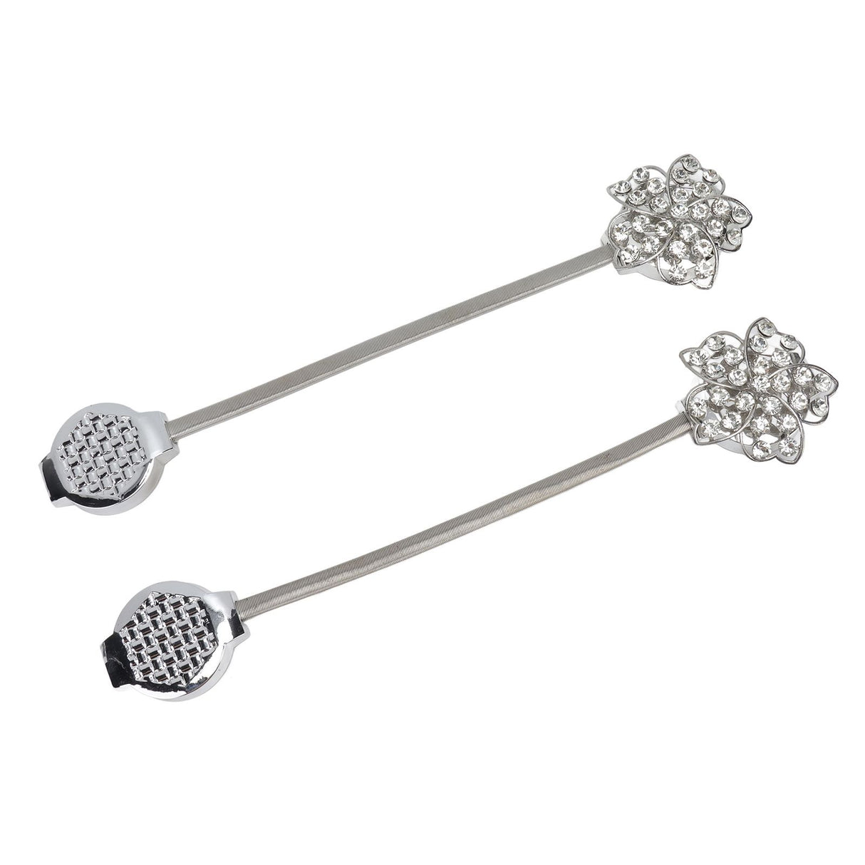 2Pcs Magnetic Curtain Tiebacks Stretchy Sparkling Crystal Flower Curtain Buckle Clips Stainless Wire Curtain Bind