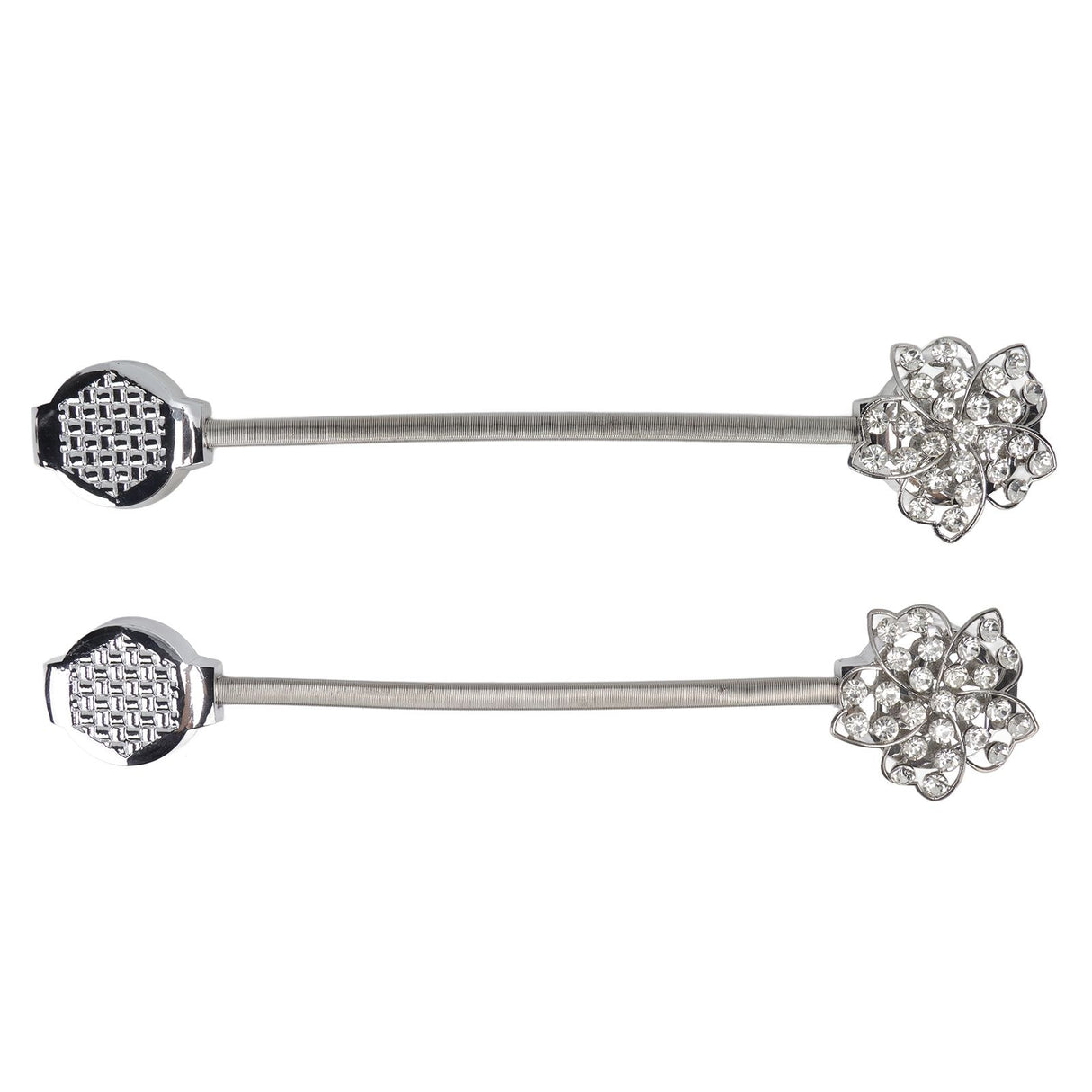 2Pcs Magnetic Curtain Tiebacks Stretchy Sparkling Crystal Flower Curtain Buckle Clips Stainless Wire Curtain Bind