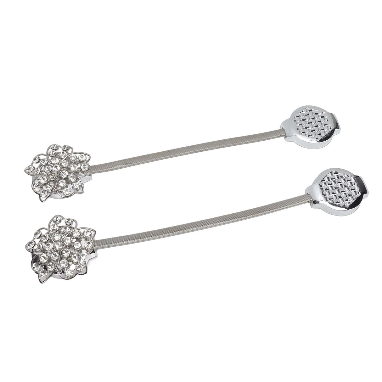 2Pcs Magnetic Curtain Tiebacks Stretchy Sparkling Crystal Flower Curtain Buckle Clips Stainless Wire Curtain Bind