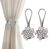 2Pcs Magnetic Curtain Tiebacks Stretchy Sparkling Crystal Flower Curtain Buckle Clips Stainless Wire Curtain Bind