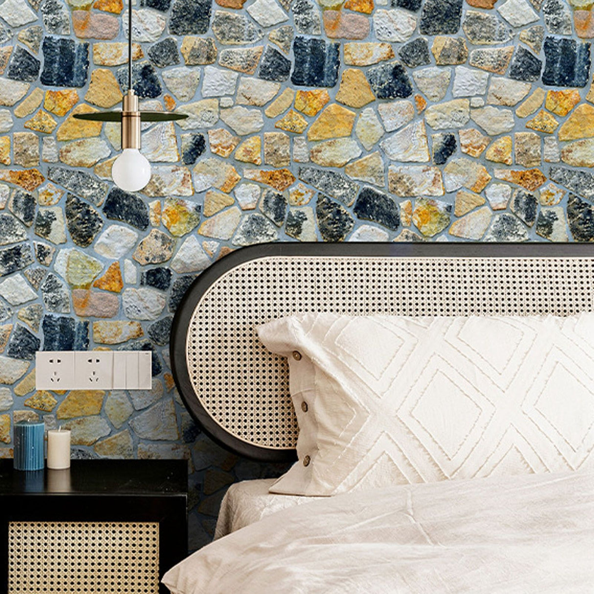 45cmx10m Simulated Stone Wallpaper Home Brick Grain Wall Sticker Colorful Rock Pattern
