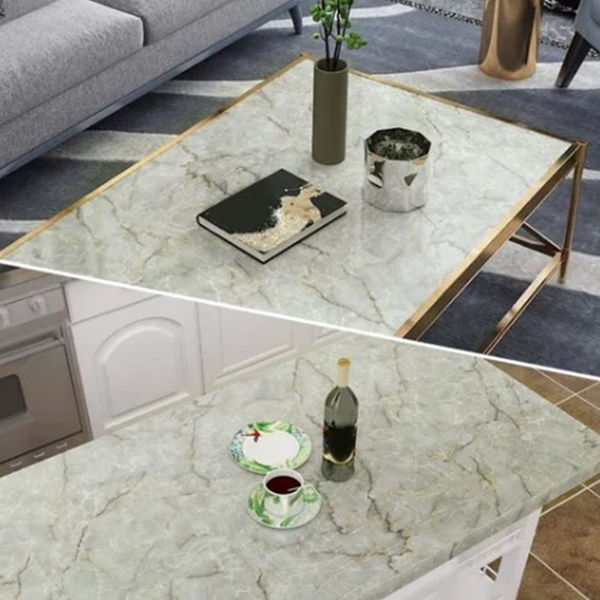 Kitchen Self Adhesive Film Marble Grain Waterproof High Temperature Resistance Home Decoration Wallpaper for Kitchen