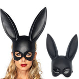 Rabbit Ears Mask Half Face Environmental Protection PVC Masquerade Mask for Parties Costume Matte Black - Front View