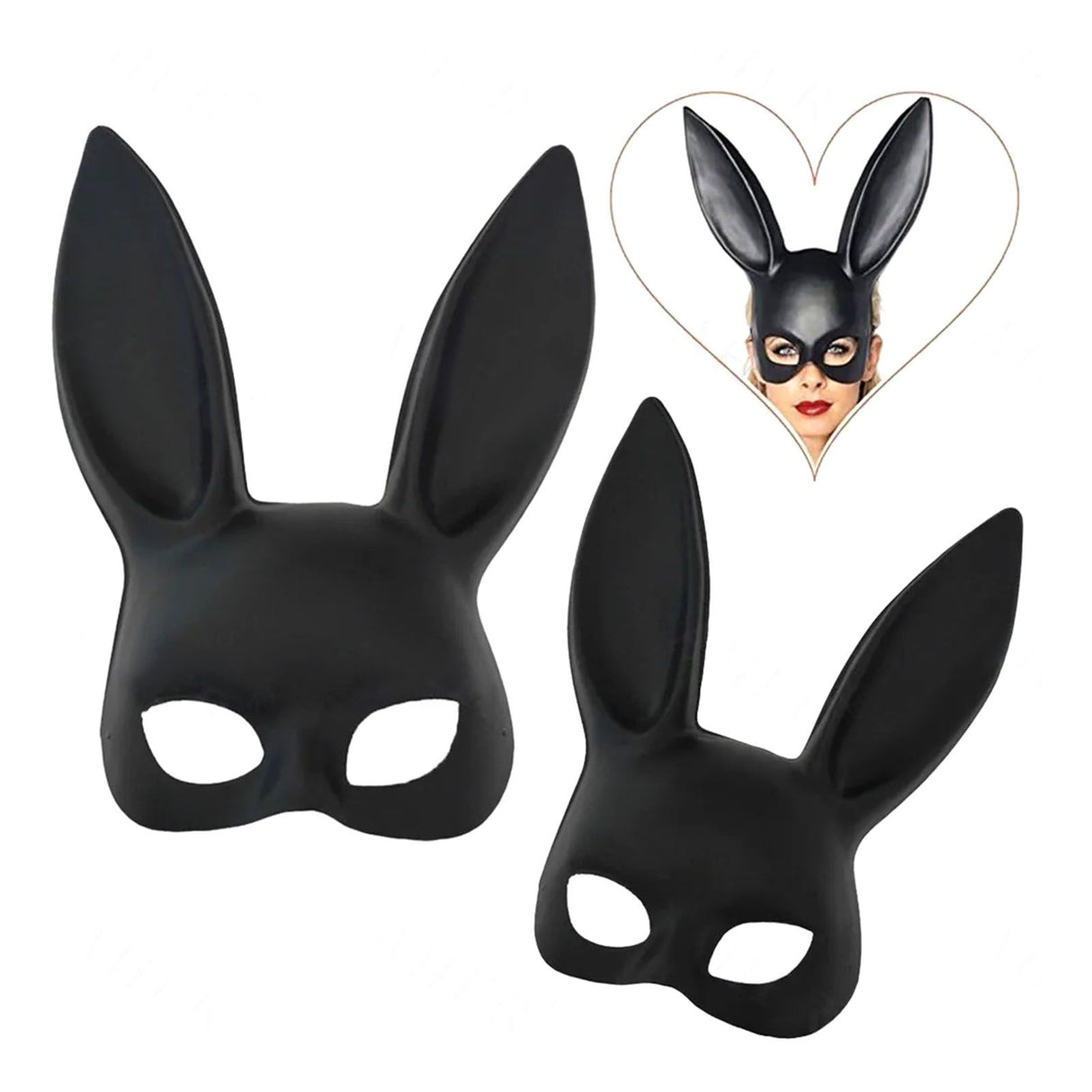 Rabbit Ears Mask Half Face Environmental Protection PVC Masquerade Mask for Parties Costume Matte Black