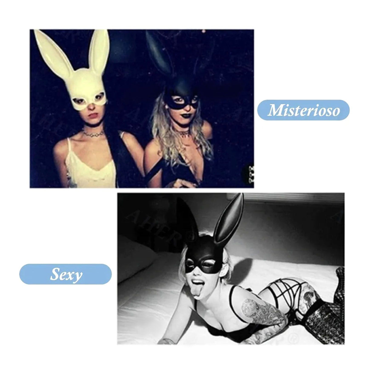 Rabbit Ears Mask Half Face Environmental Protection PVC Masquerade Mask for Parties Costume Matte Black