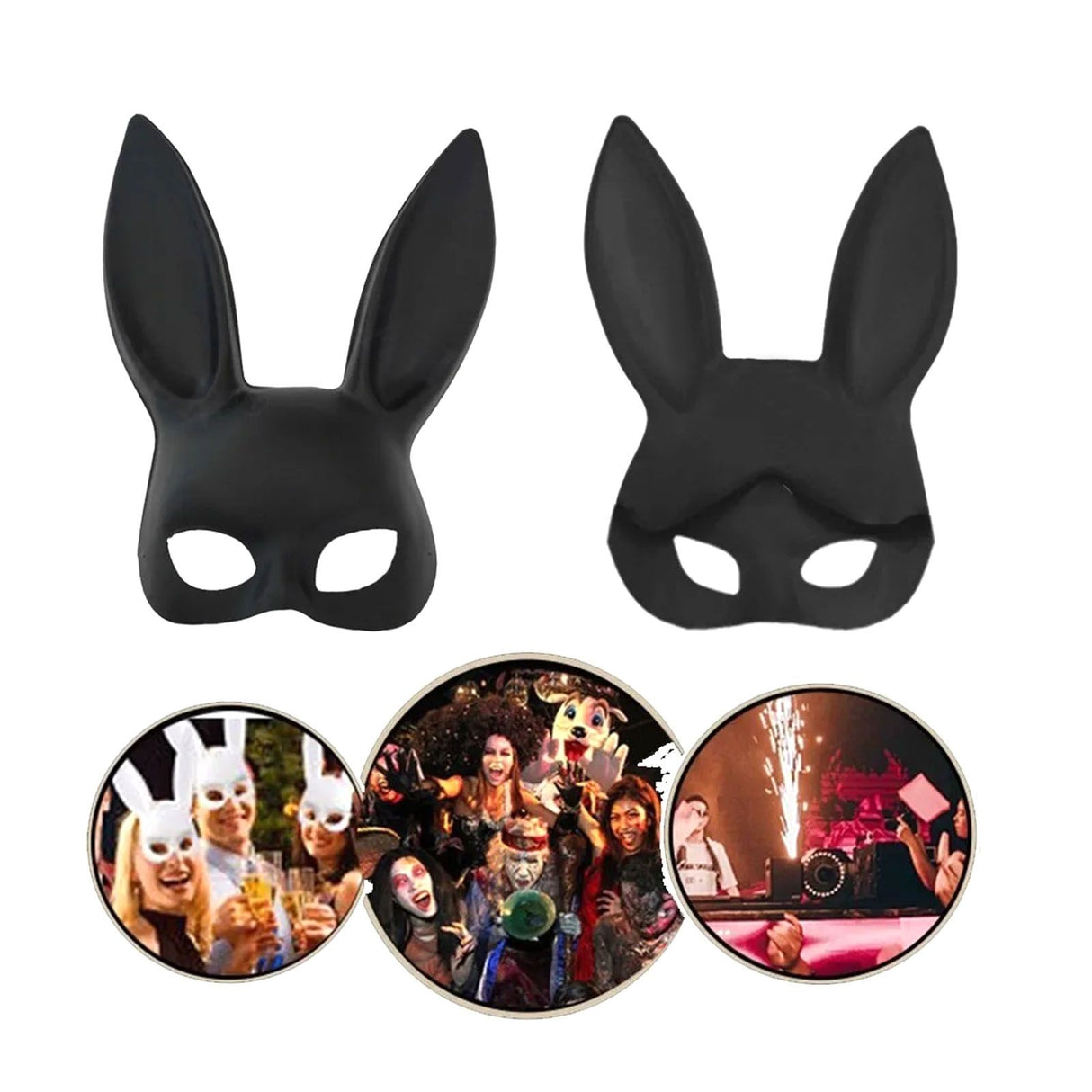 Rabbit Ears Mask Half Face Environmental Protection PVC Masquerade Mask for Parties Costume Matte Black