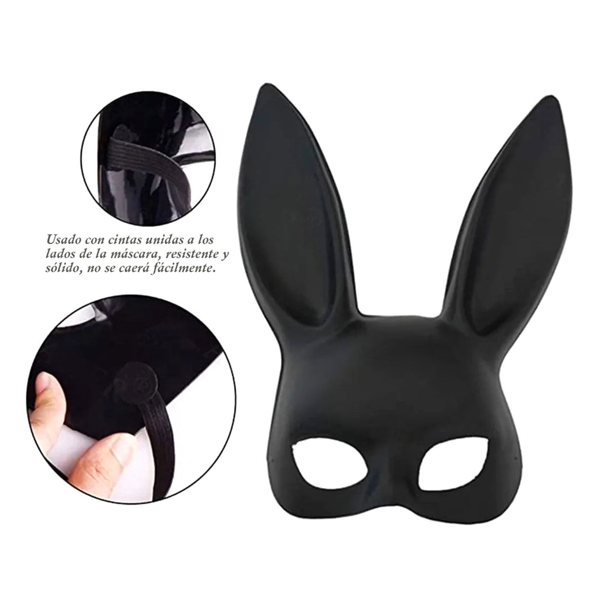Rabbit Ears Mask Half Face Environmental Protection PVC Masquerade Mask for Parties Costume Matte Black